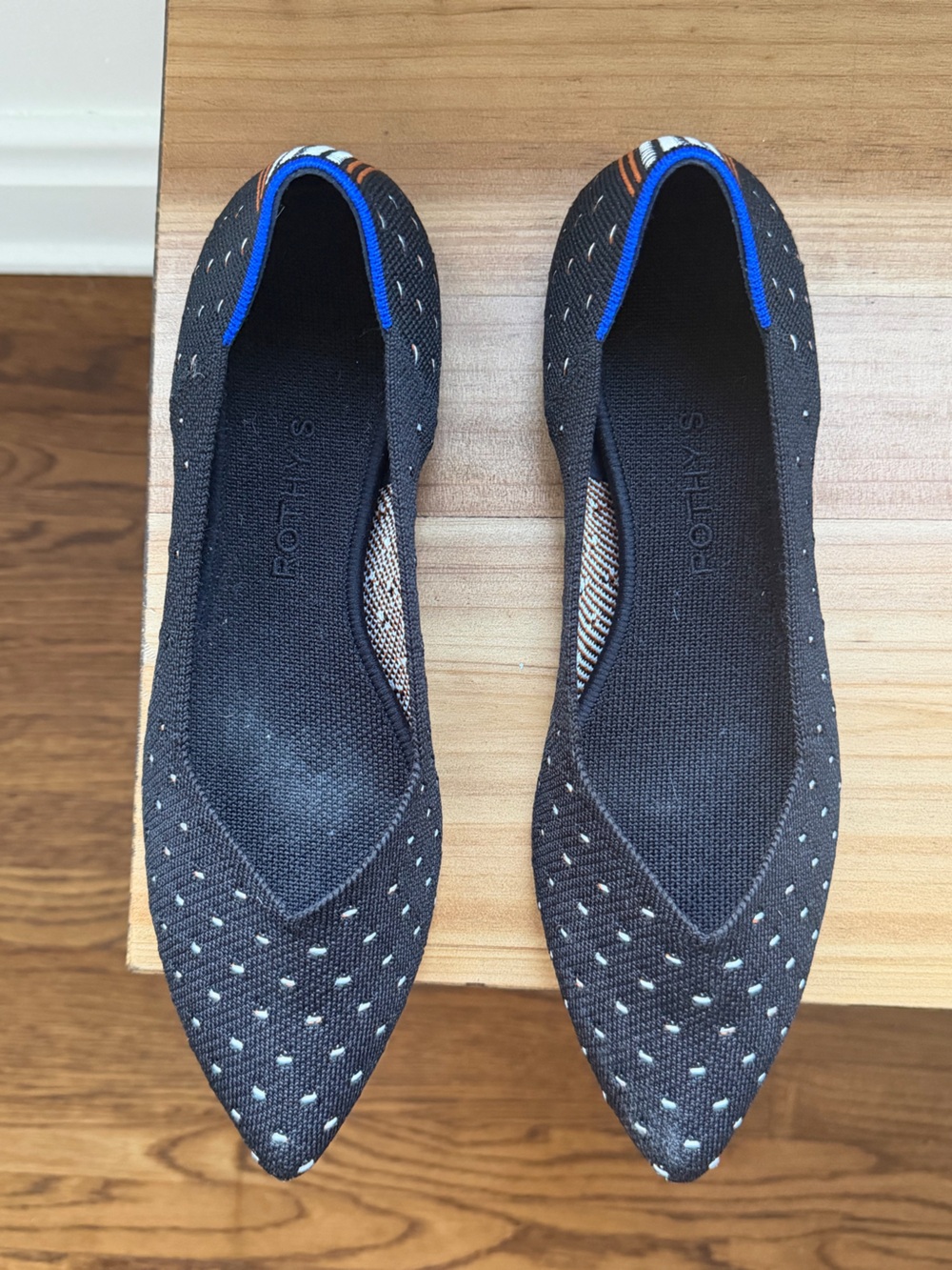 Rothy's Black Ivory spotted Pointed-Toe Knit Flats